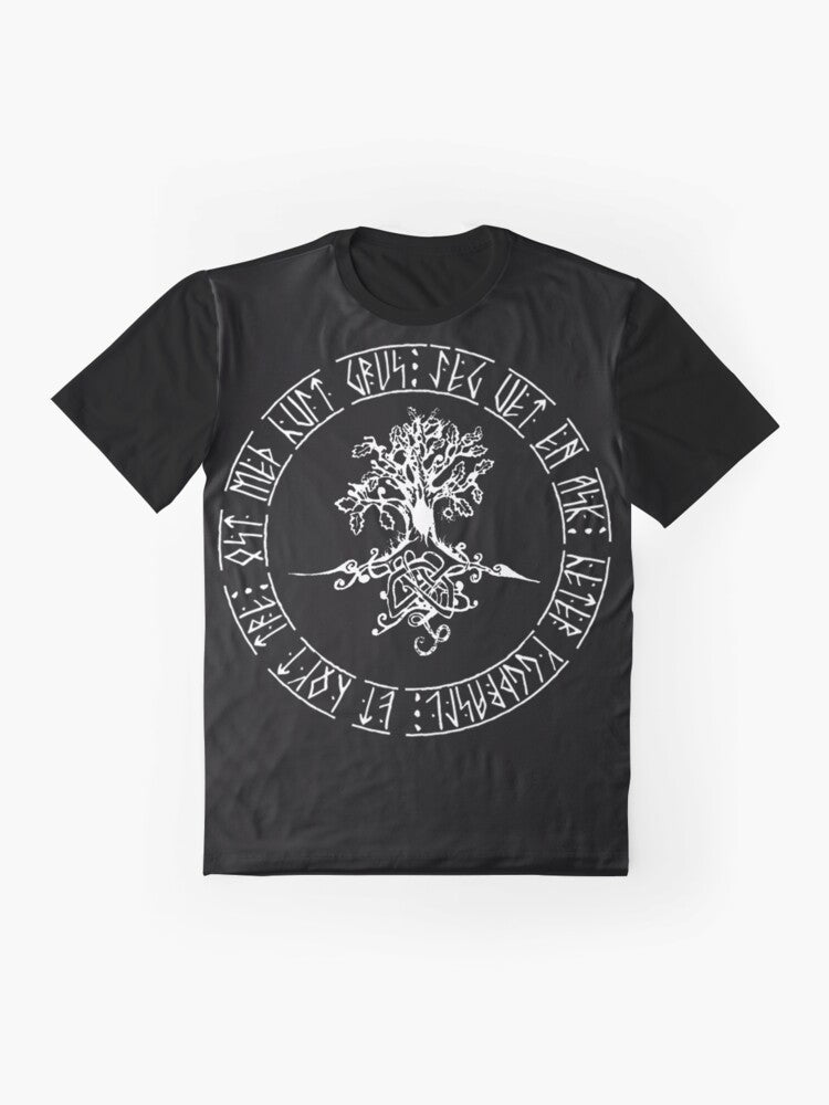 Yggdrasil, the Norse tree of life, depicted on a graphic t-shirt - Flat lay