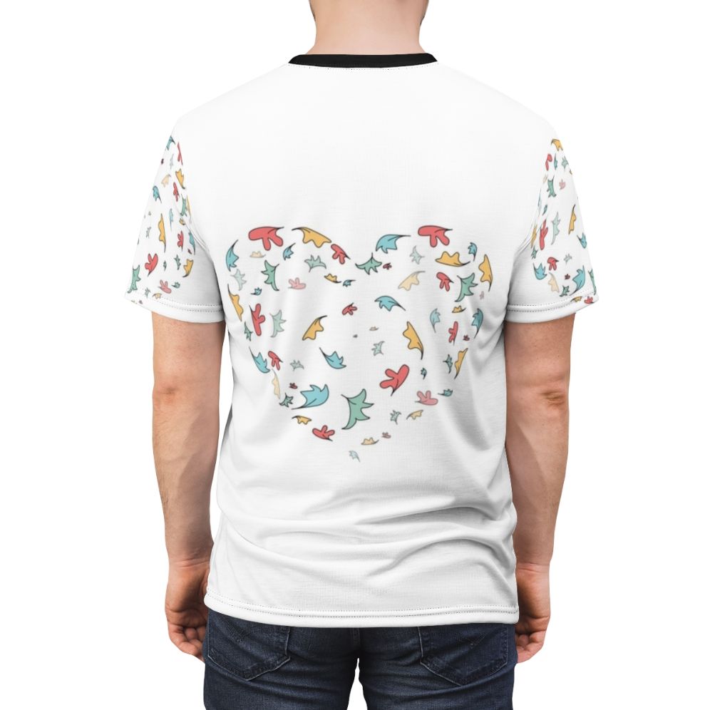 Heartstopper inspired art print t-shirt featuring leaves design - men back