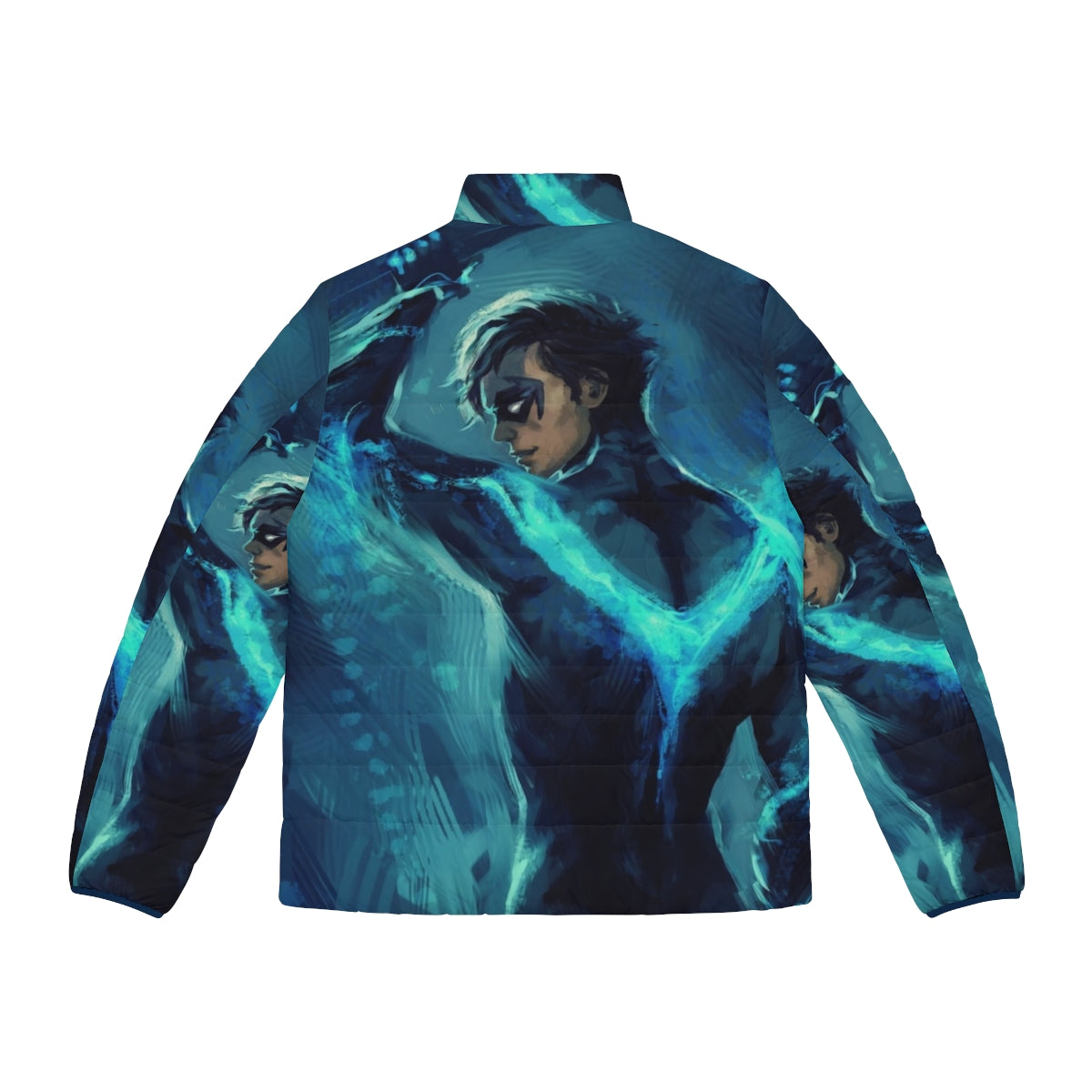 Nightwing Puffer Jacket with blue color and superhero design - Back