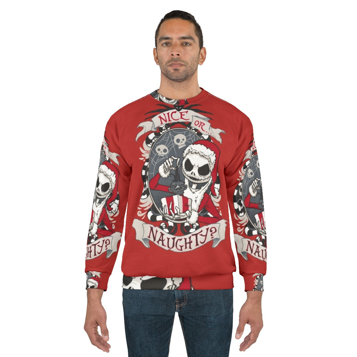 Spooky Santa Sweatshirt with Nightmare Before Christmas Motif - men