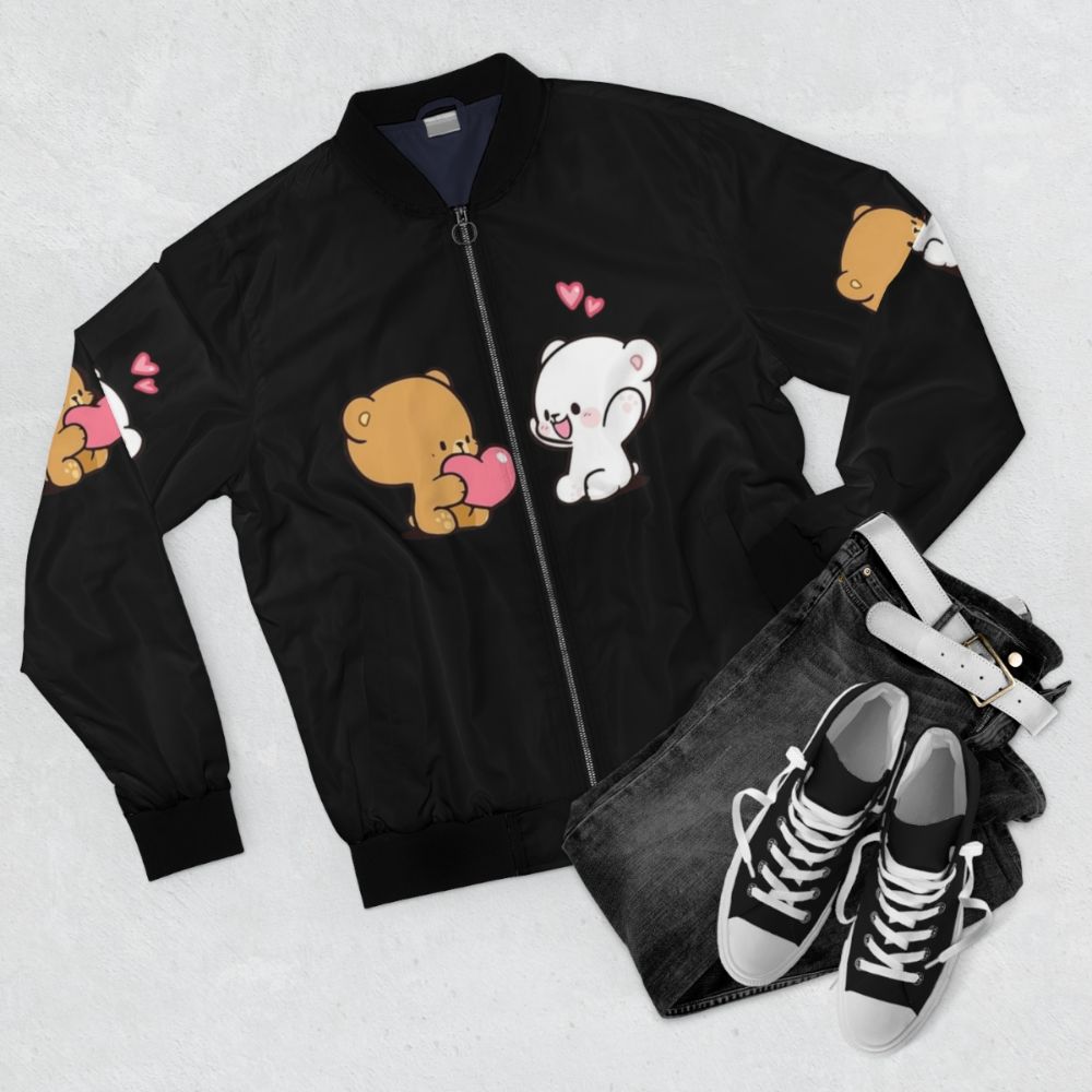 Cute milk mocha bomber jacket with a stylish design - Flat lay