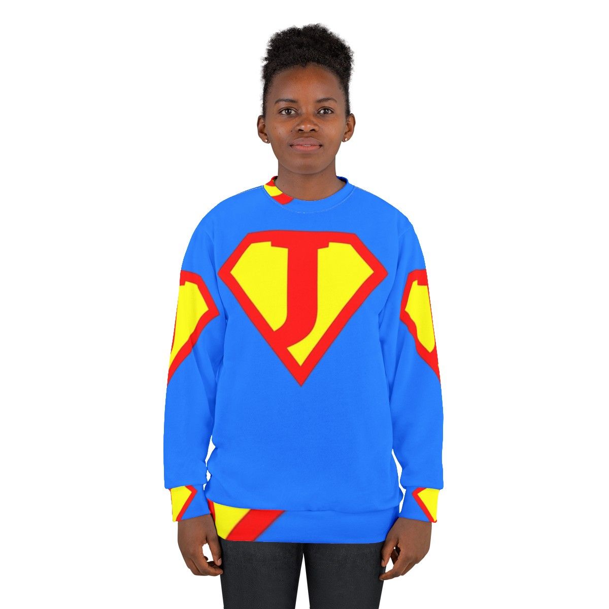 Letter J Sweatshirt with Superhero Graphic Design - women