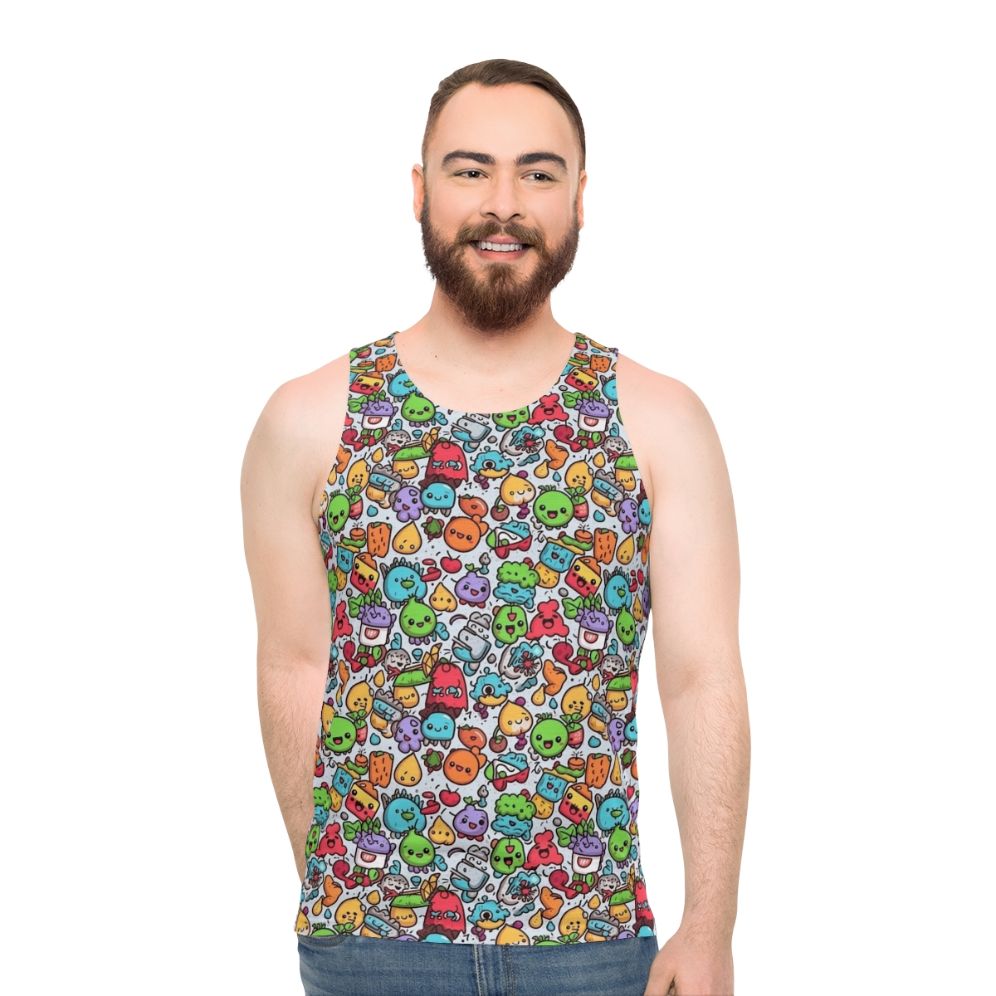 Hobbies Unisex Tank Top with Cartoon Characters and Abstract Pattern - men