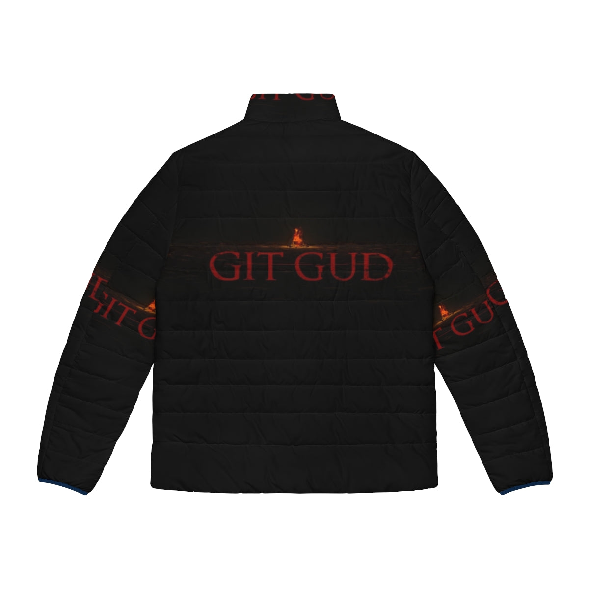 "Git Gud" Dark Souls inspired puffer jacket with bonfire design - Back