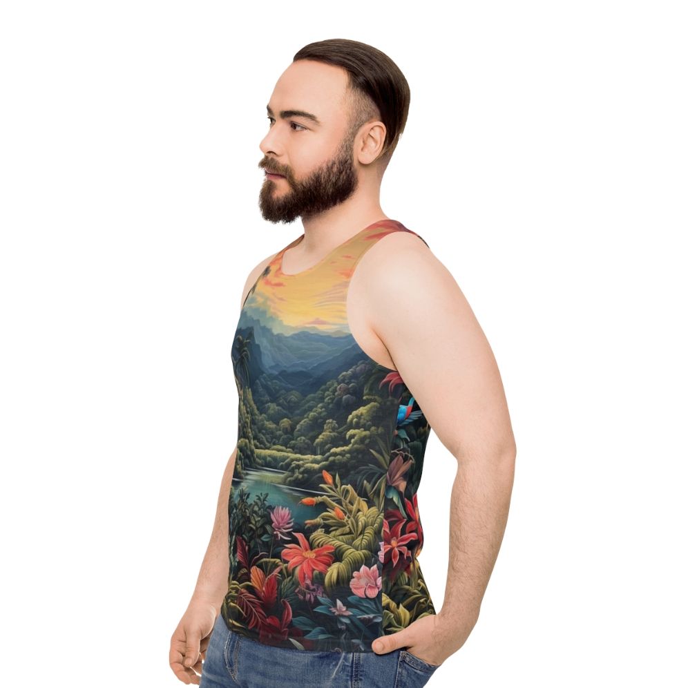 Tropical landscape nature inspired unisex tank top - men side