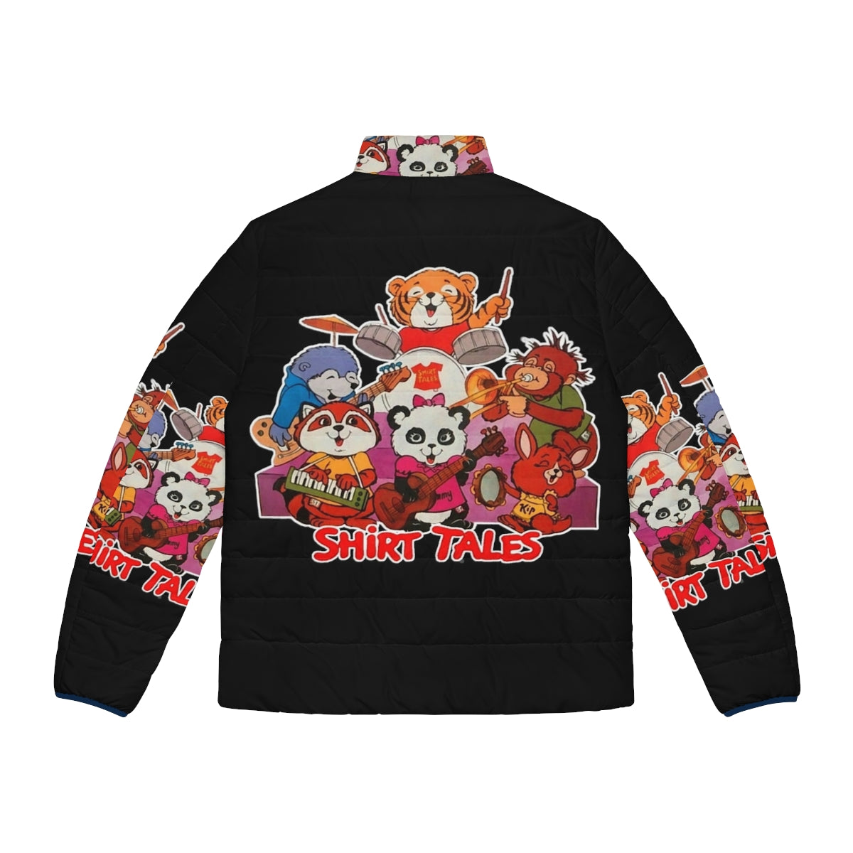 Retro 80s puffer jacket featuring Shirt Tales cartoon characters - Back