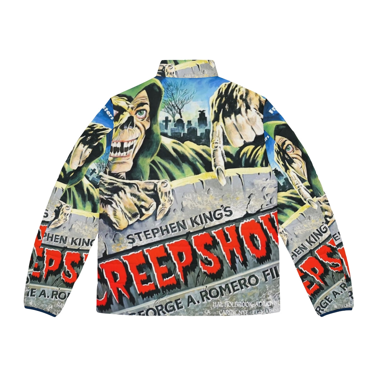 Creepshow horror movie puffer jacket featuring spooky graphics and inspired by Stephen King stories - Back