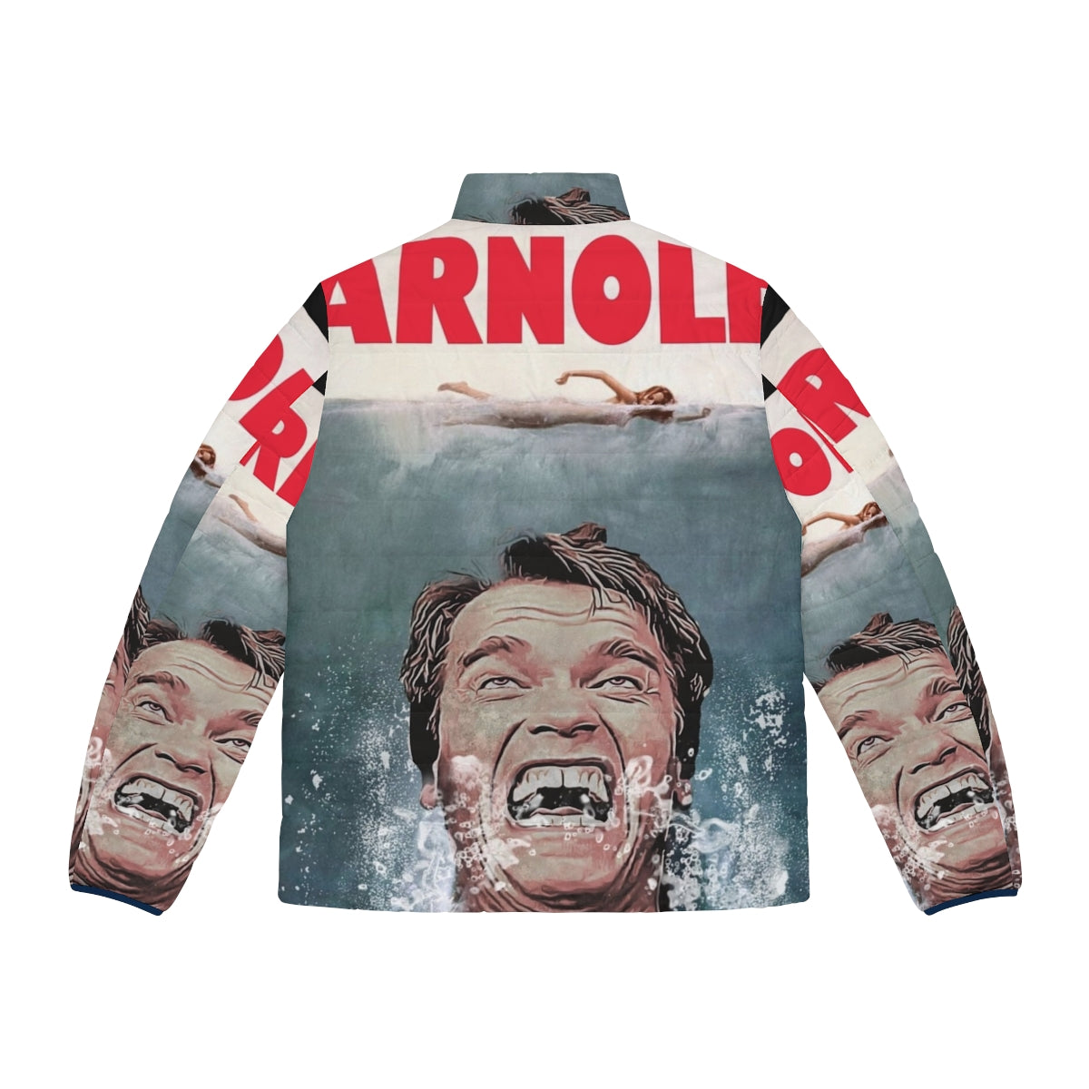 Arnold Shark Puffer Jacket - Funny Schwarzenegger Shark Puffer Jacket - Back