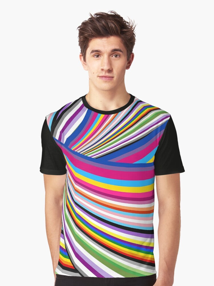 Pride Flags Graphic T-Shirt featuring a colorful rainbow design representing the LGBTQ+ community. - Men