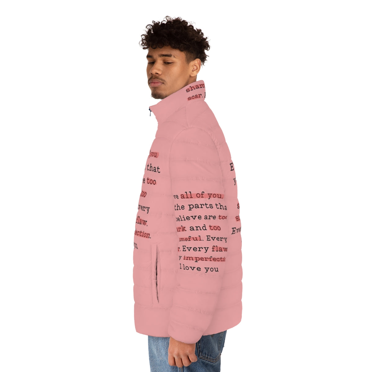 Daphne Bridgerton Inspired Puffer Jacket with Bridgerton Quote - men side left