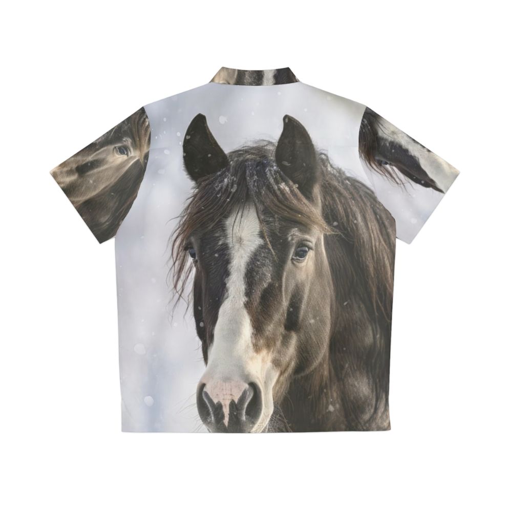 Black horse in winter Hawaiian shirt - Back