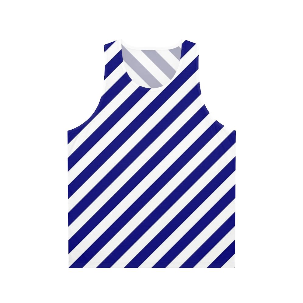 Blue and white diagonal striped unisex tank top