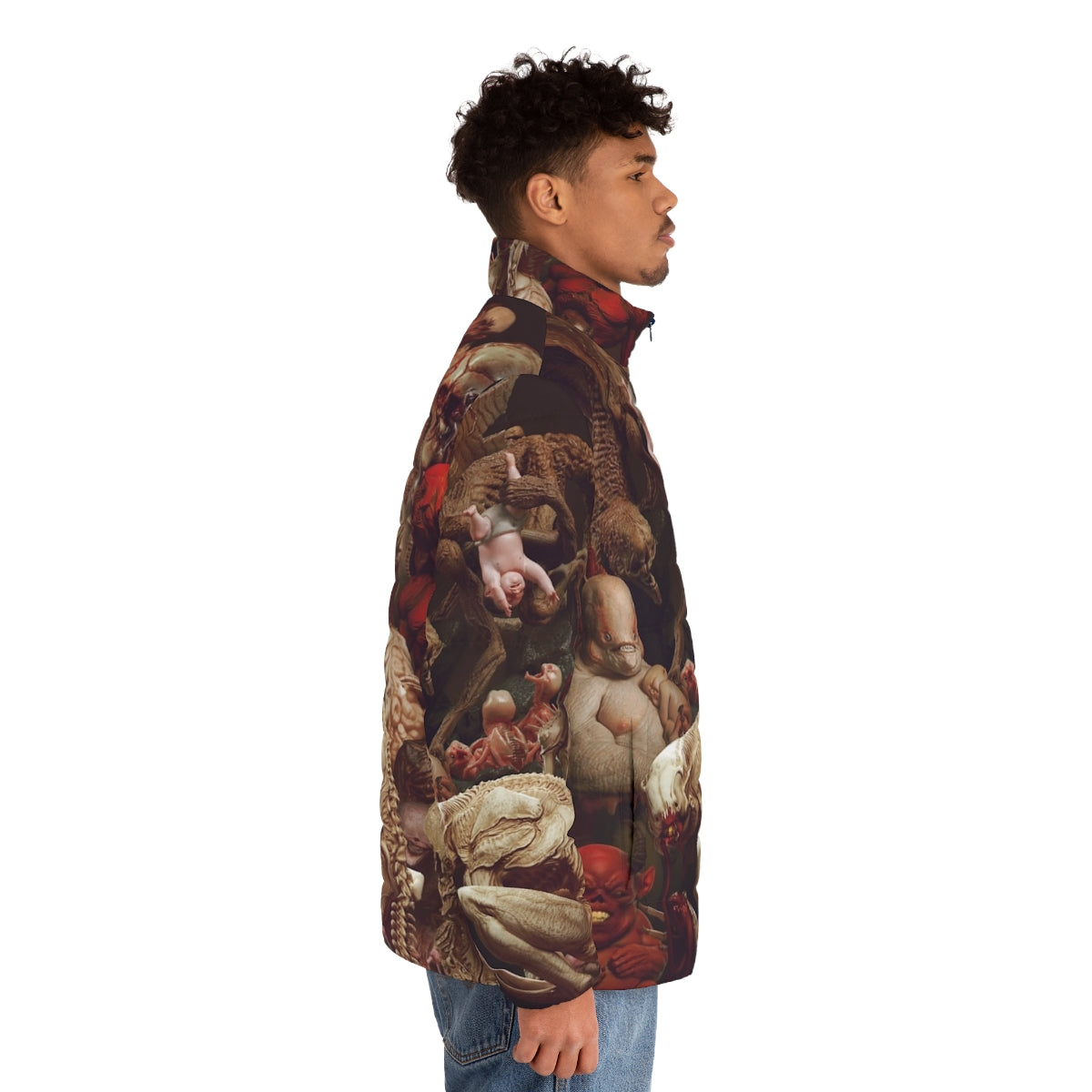 Creatures Party Puffer Jacket featuring unique monster and alien-inspired design - men side right