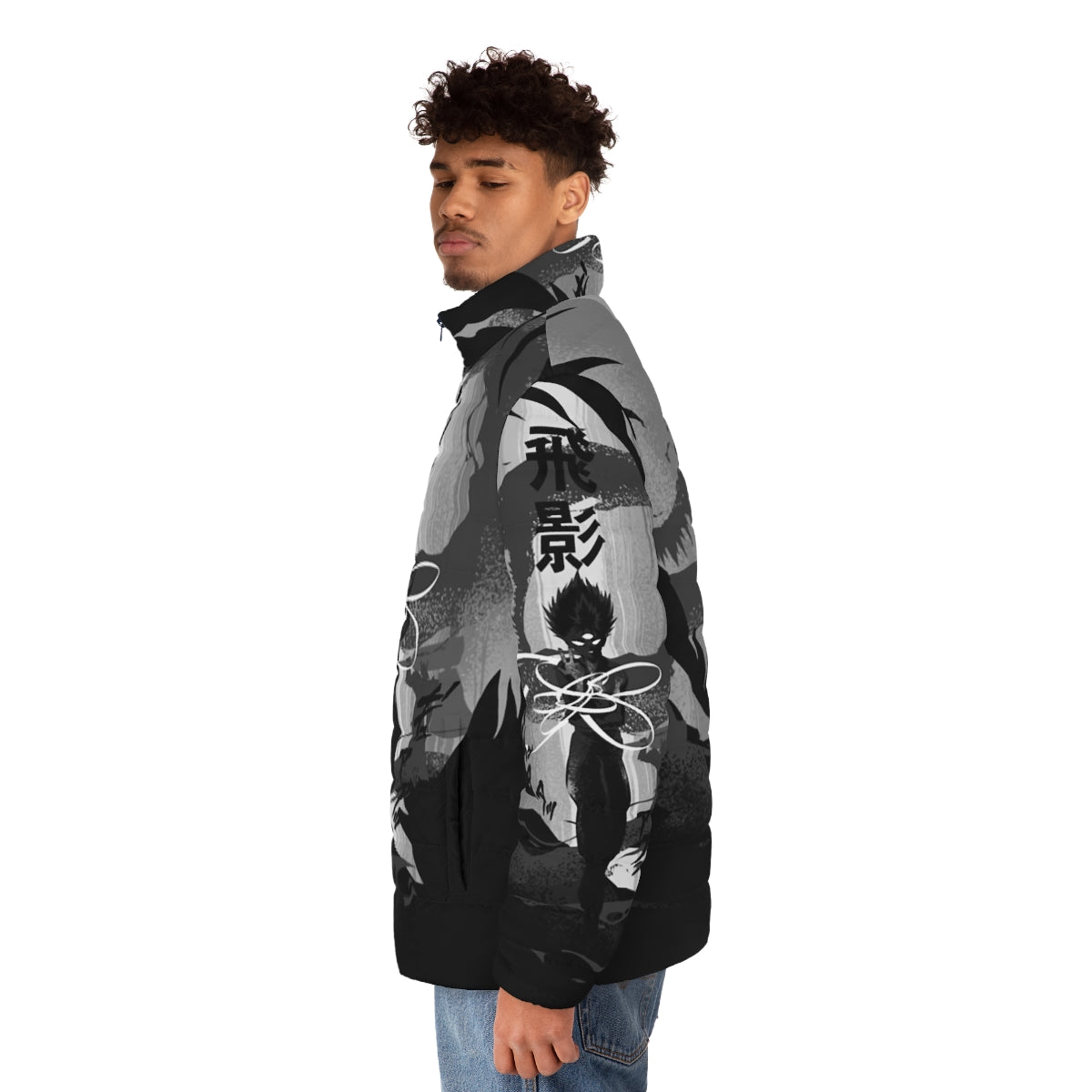 Hiei of Spirit World Classic Puffer Jacket with anime-inspired design - men side left