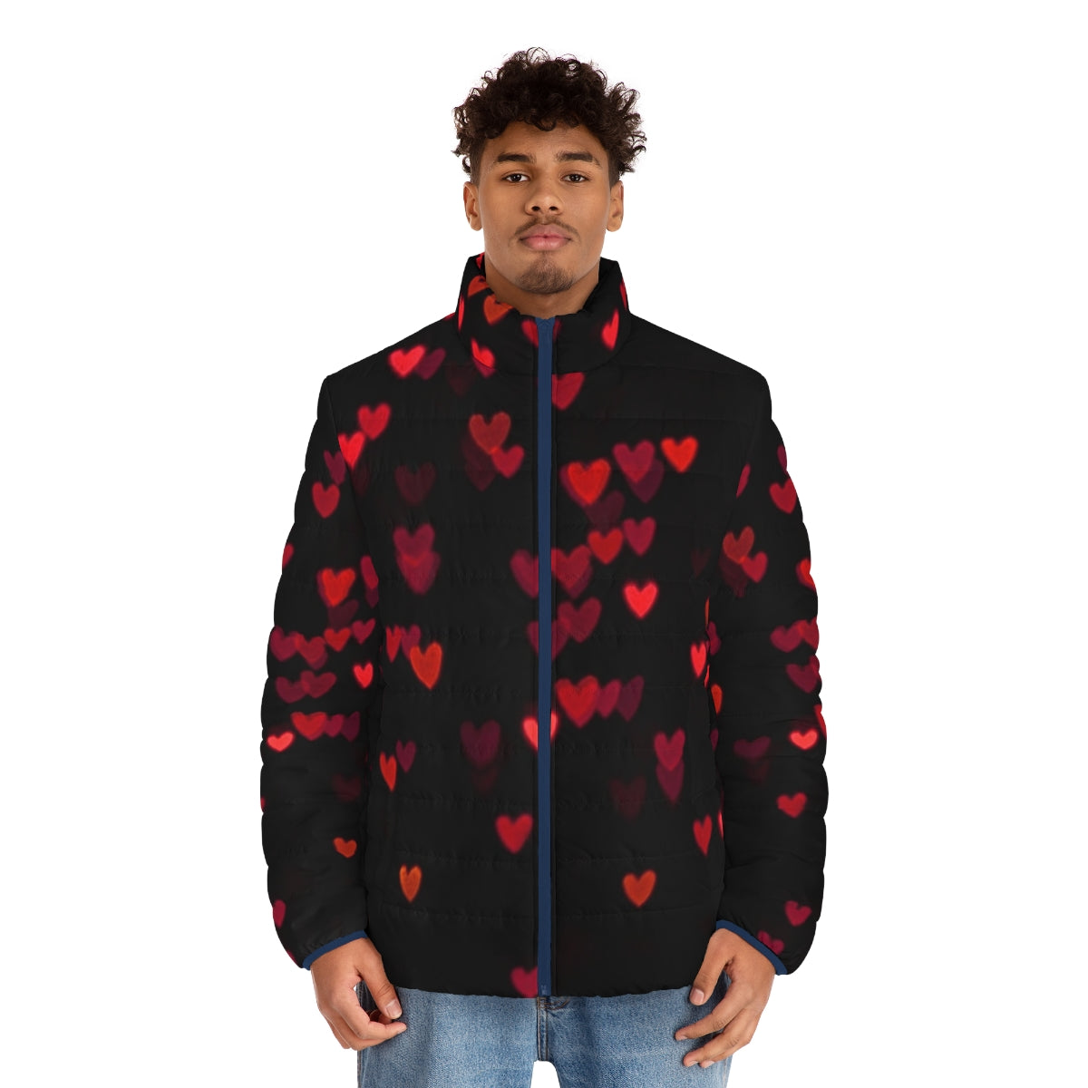 Model wearing a coeur rouge puffer jacket, a stylish and warm winter fashion piece - men front