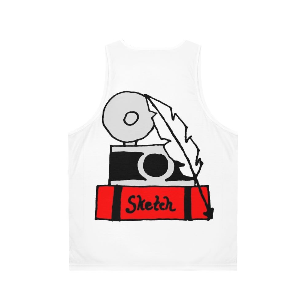 Hobbies Unisex Tank Top with Sketch, Sketchbook, and Camera Designs - Back