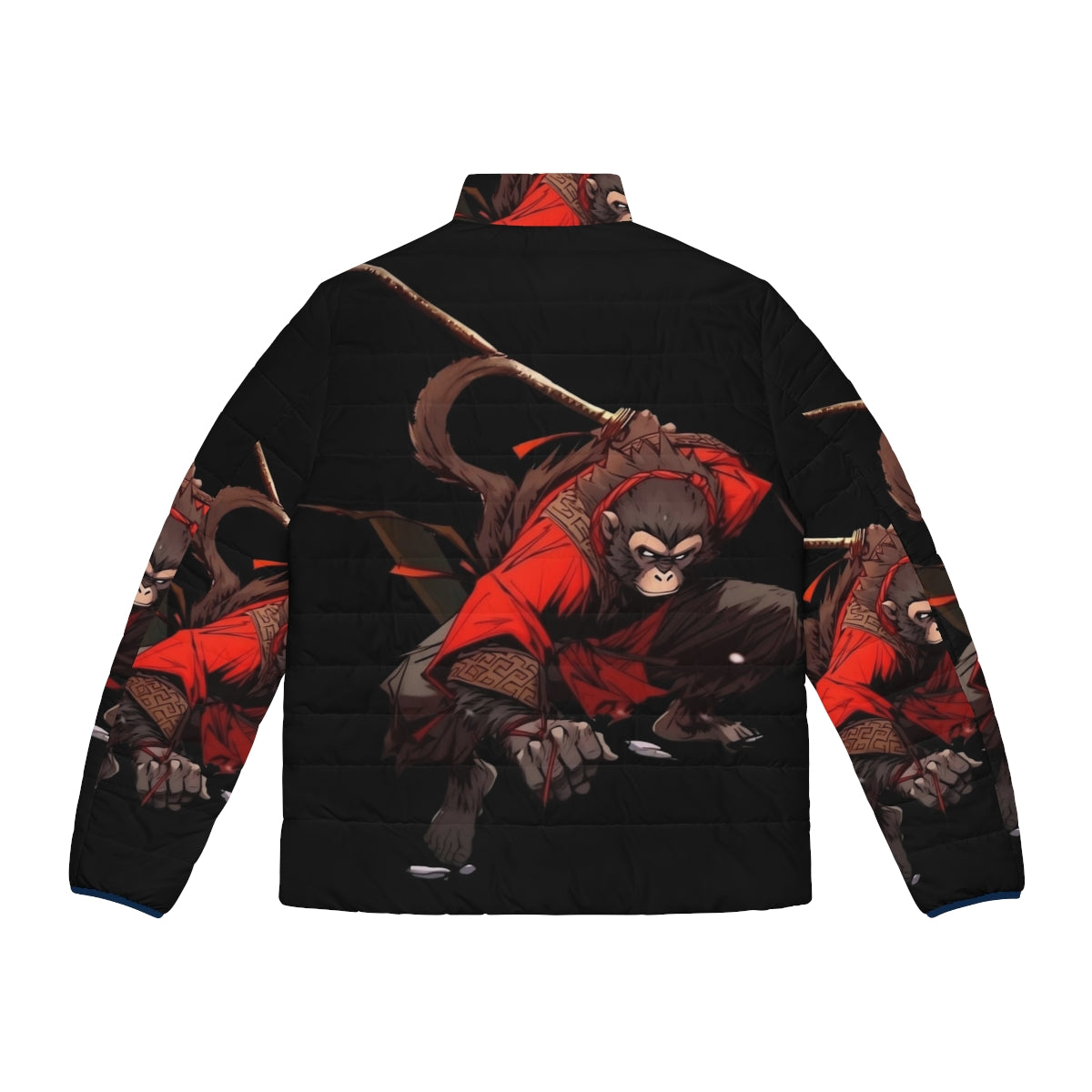 Ninja Monkey Puffer Jacket showcasing an anthropomorphous warrior design - Back