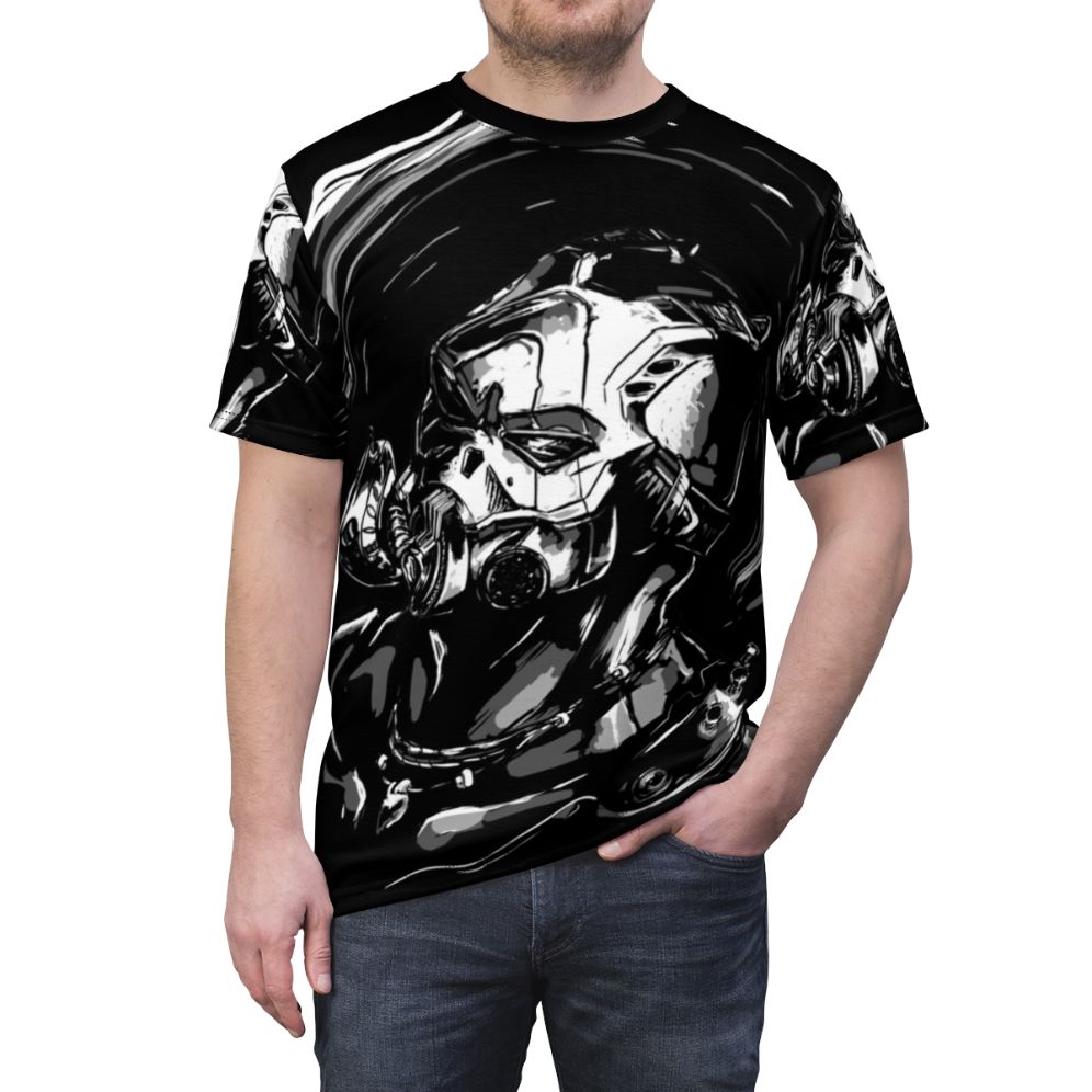 Borderlands inspired Krieg t-shirt with dark, dramatic fan art design - men front