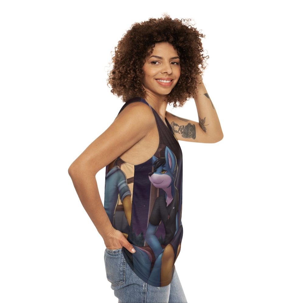 Unisex Weekend 2 cover art furry dog tank top - women side