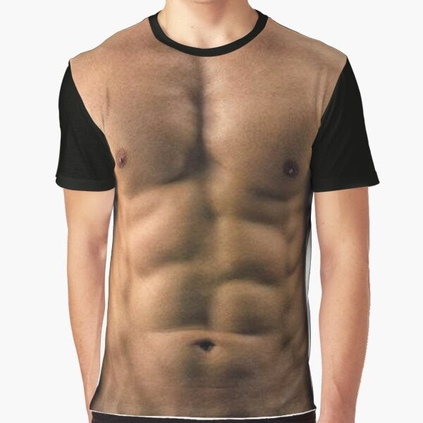 Muscle man graphic t-shirt with 6 pack abs design for fitness enthusiasts