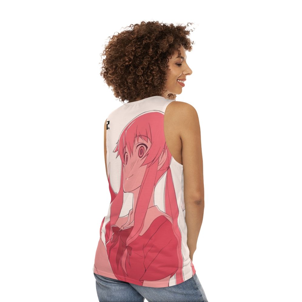 Mirai Nikki anime unisex tank top featuring Yuno Gasai - women back