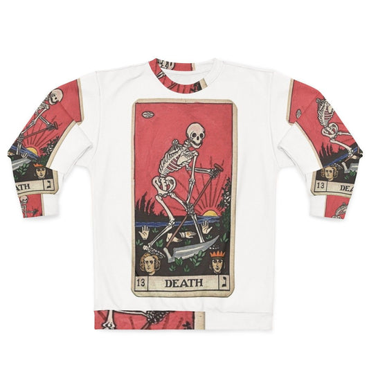 Haunting death tarot sweatshirt with skeleton and occult symbols