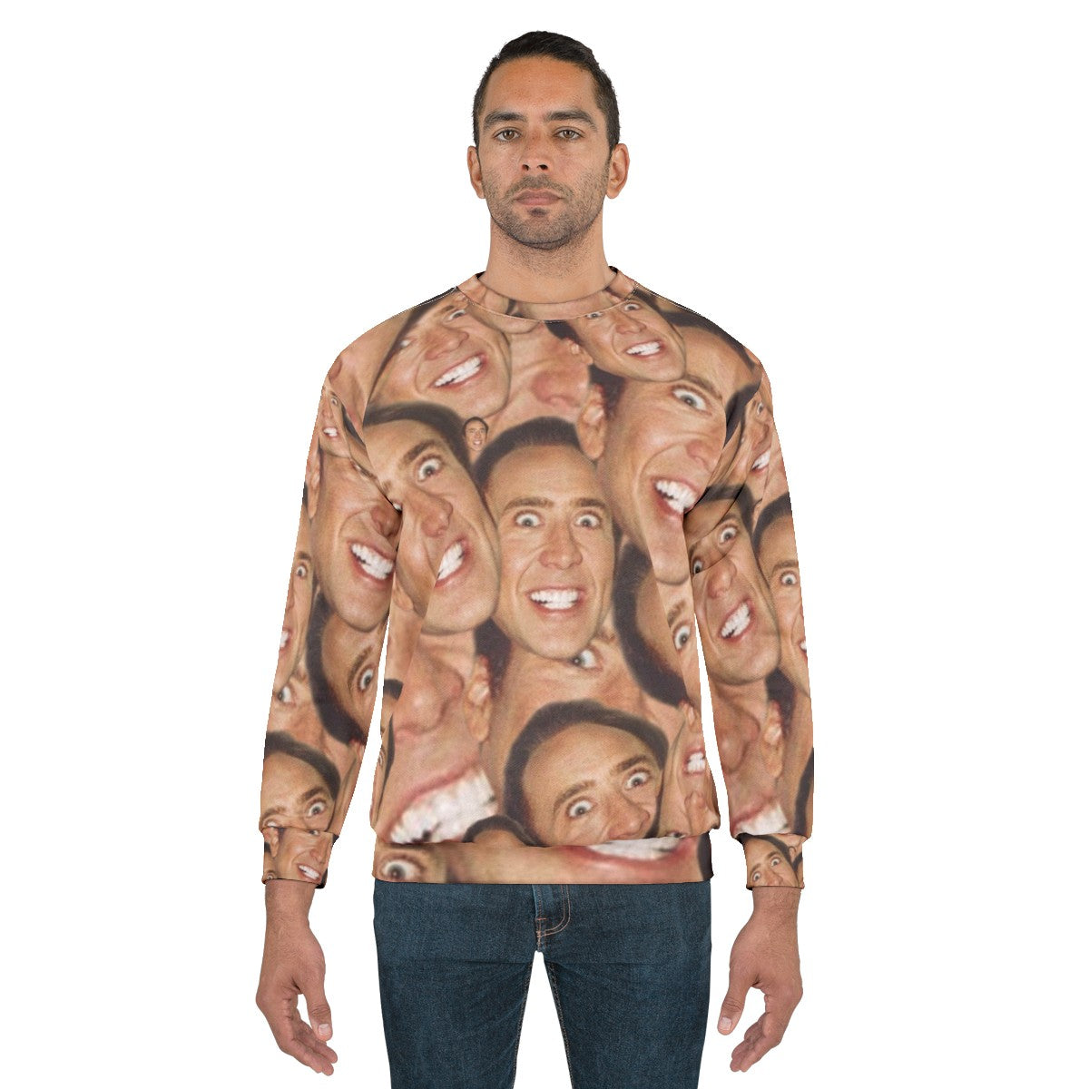 Nicolas Cage face collage design on a sweatshirt - men