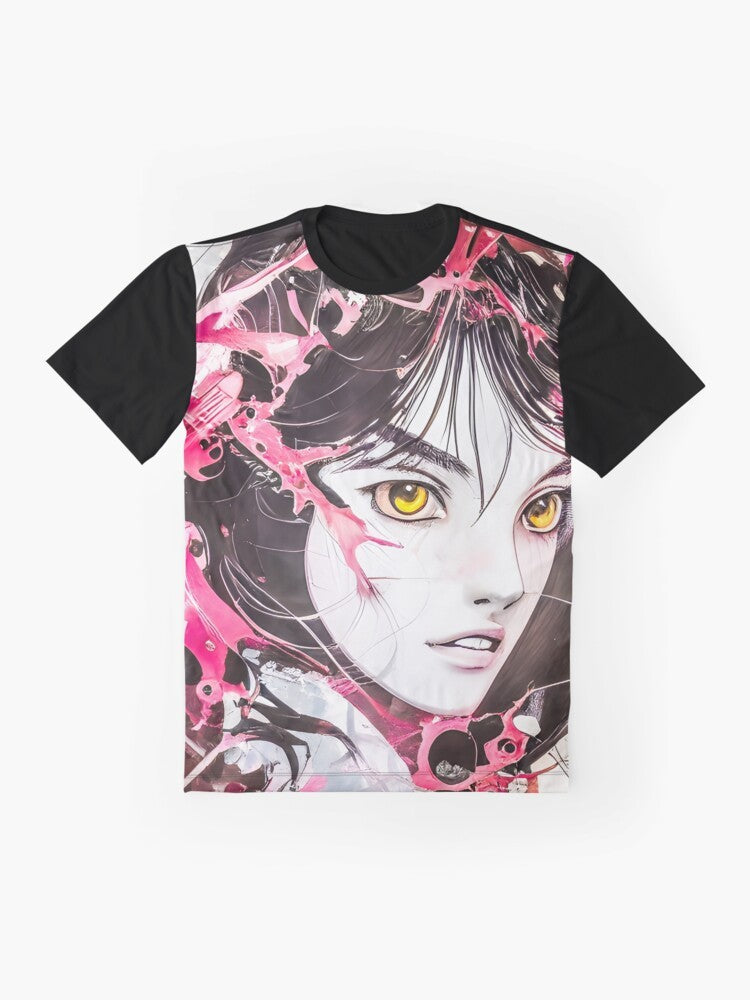 Kawaii manga girl illustration on a graphic t-shirt - Flat lay