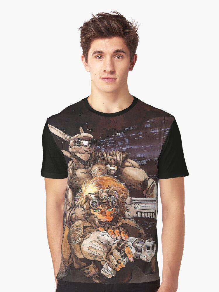 Appleseed Briareos and Deunan mecha-inspired graphic t-shirt for anime enthusiasts - Men