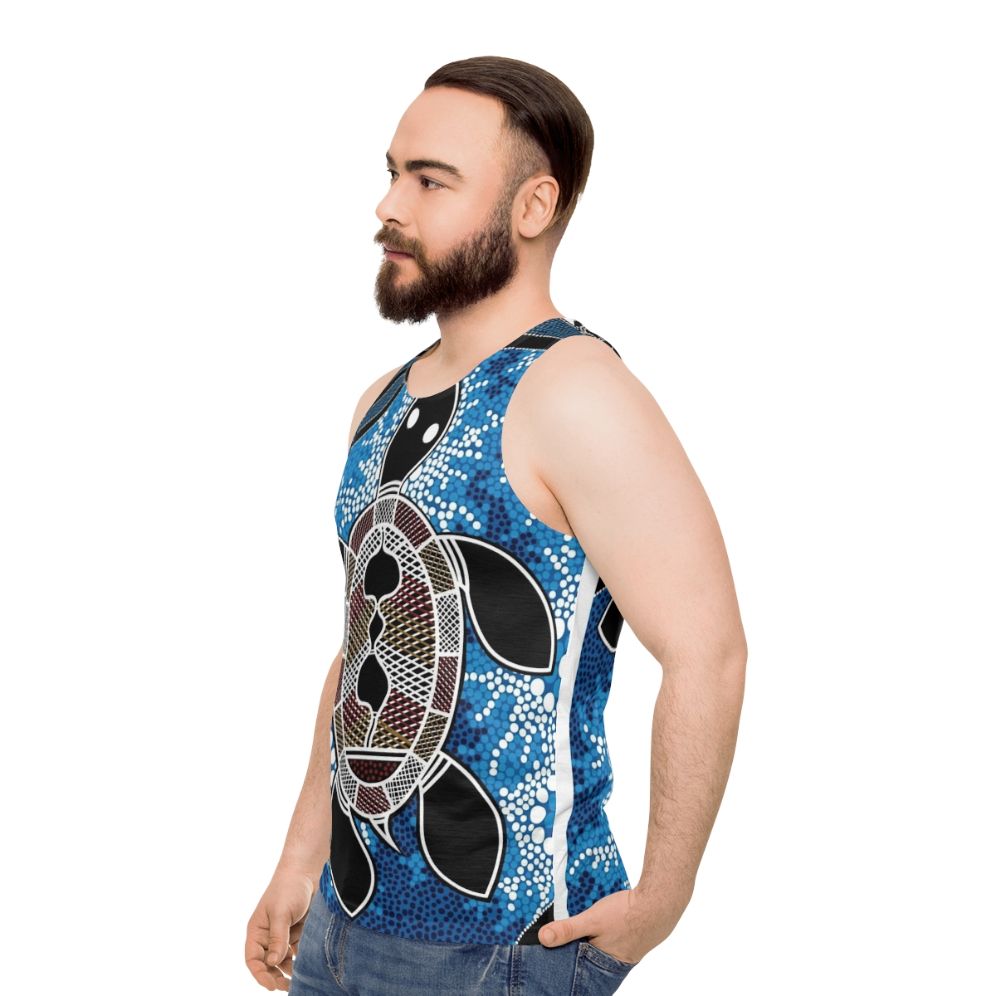 Authentic Aboriginal Art Sea Turtles Unisex Tank Top - men side