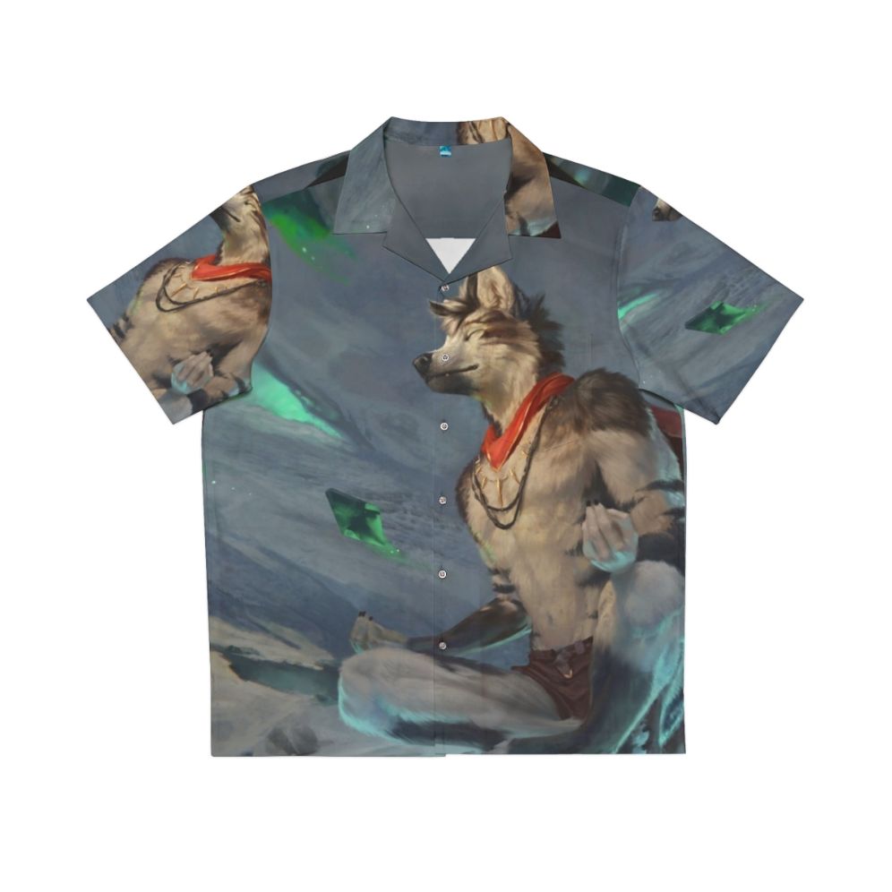 Meditation Hawaiian Shirt with Fantasy Wolf Design