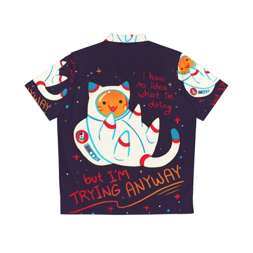 Cat astronaut wearing a Hawaiian-style shirt with positive affirmation - Back