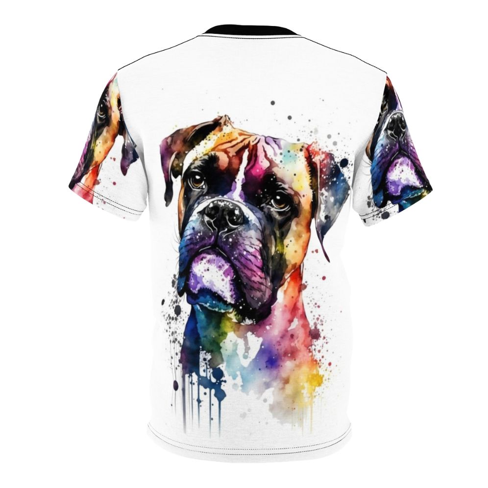 Colorful watercolor painting of a boxer dog's face on a t-shirt - Back