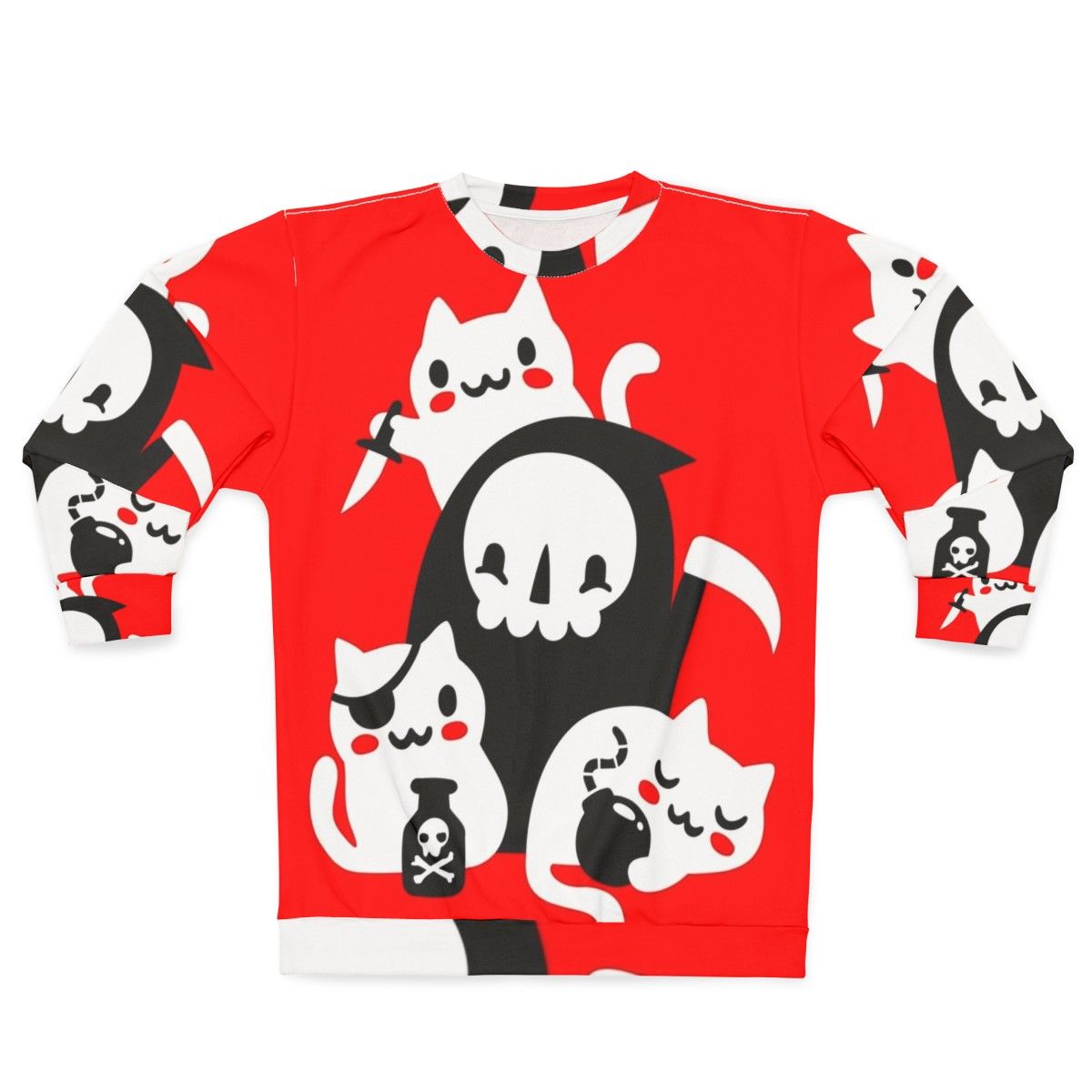 Death's Little Helpers Gothic Sweatshirt with Grim Reaper and Cats