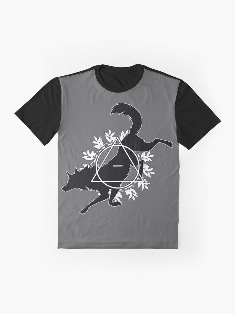 Theta Delta Canine Graphic T-Shirt with wolf, fox, dog, and coyote design - Flat lay