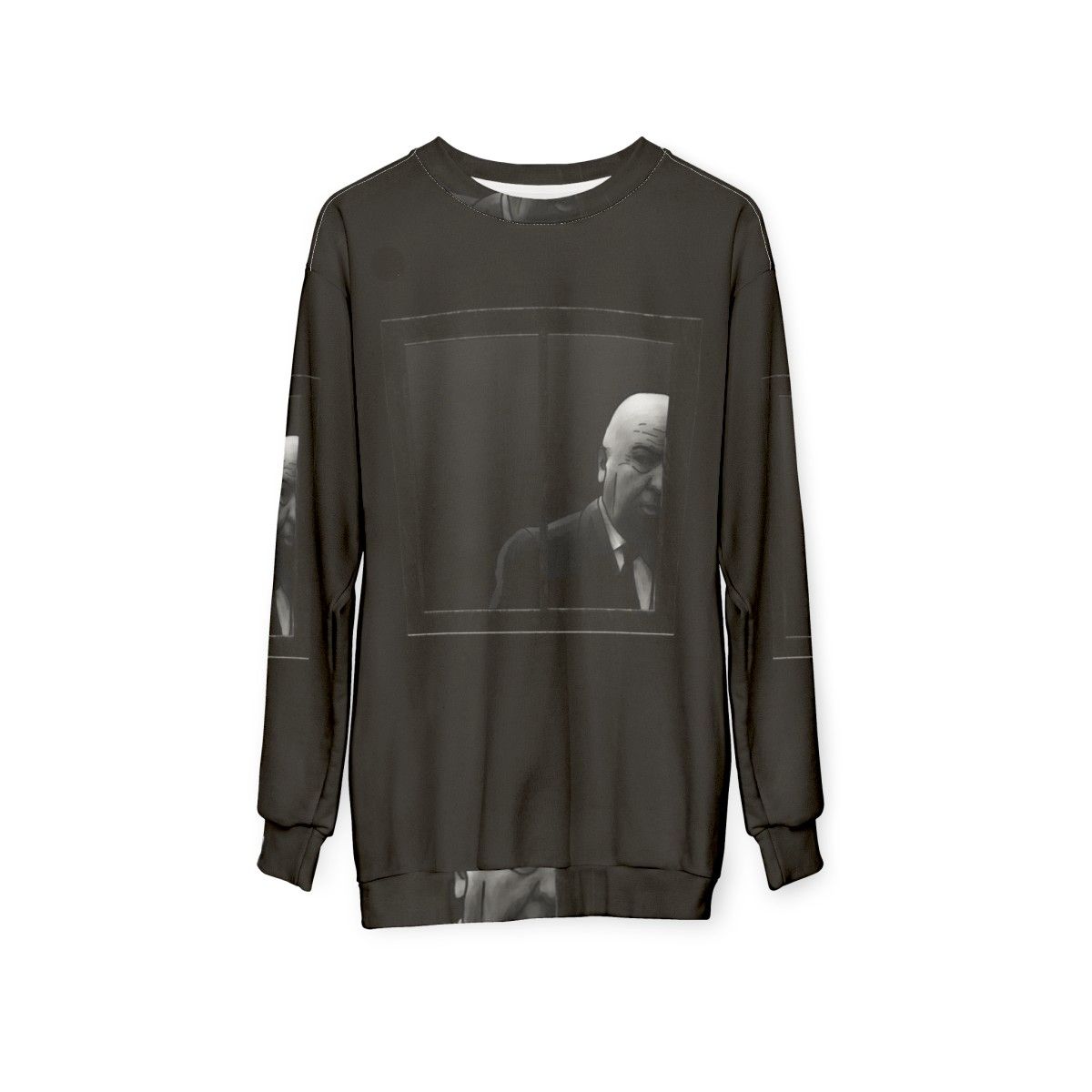 Alfred Hitchcock Black and White Graphic Sweatshirt - hanging