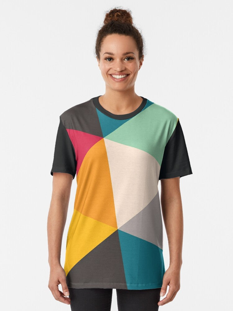 Colourful geometric triangles graphic t-shirt with abstract triangle patterns - Women