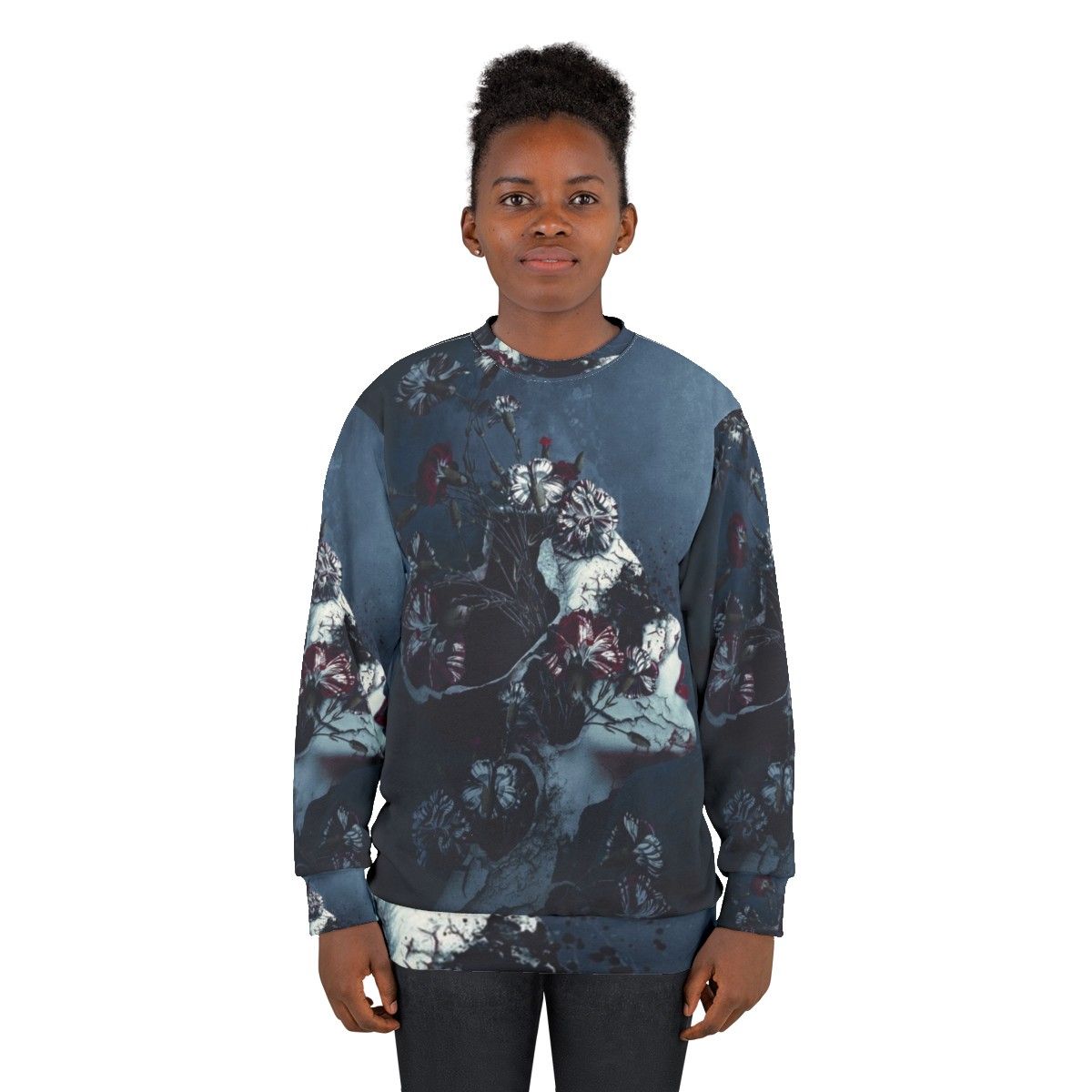 Floral grunge sweatshirt for women with dark and surreal design - women