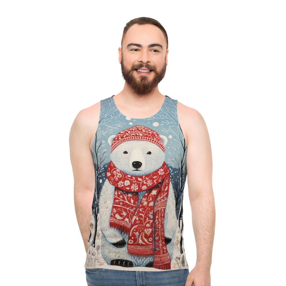 Vintage Christmas White Bear Winter Artwork Unisex Tank Top - men