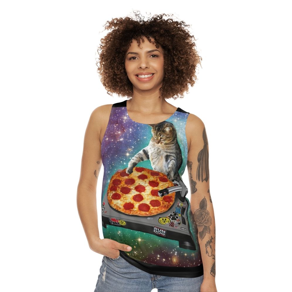 Dj Cat Pizza Unisex Funny Tank Top - women