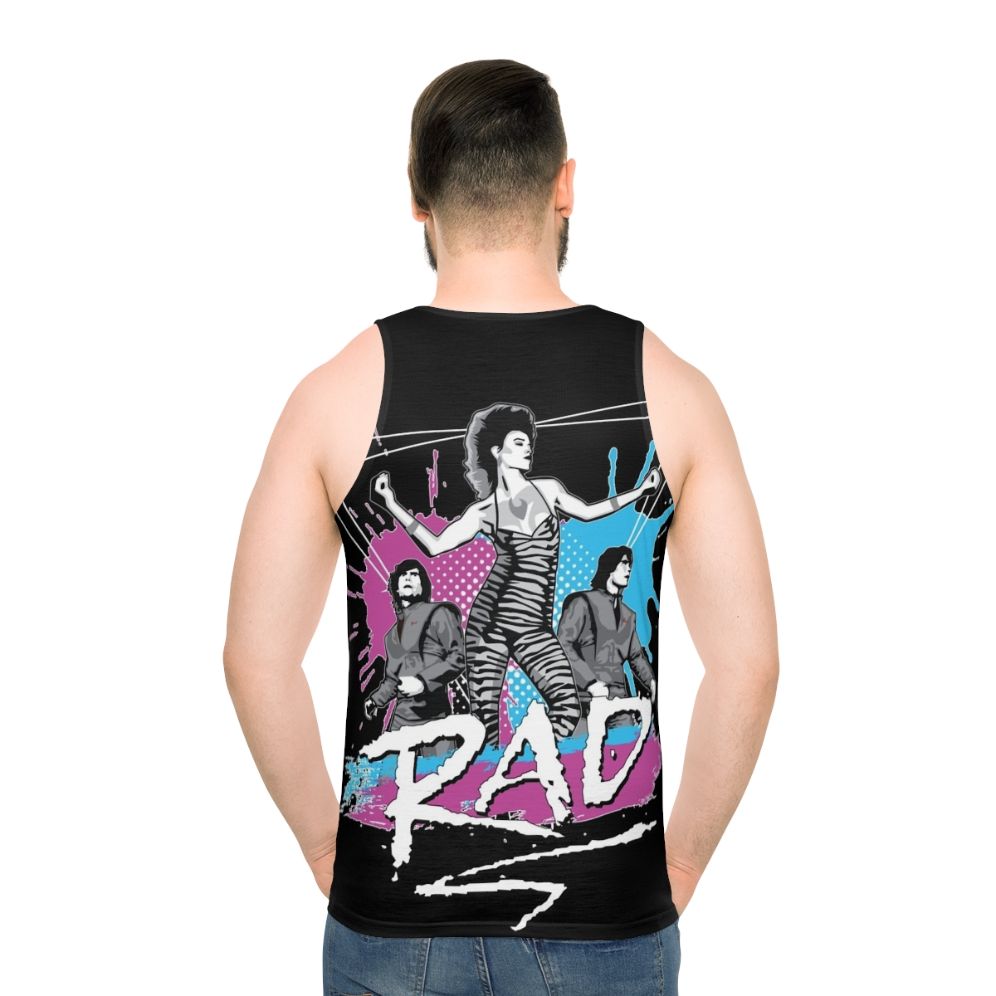 1980s unisex tank top with retro dance music design - men back