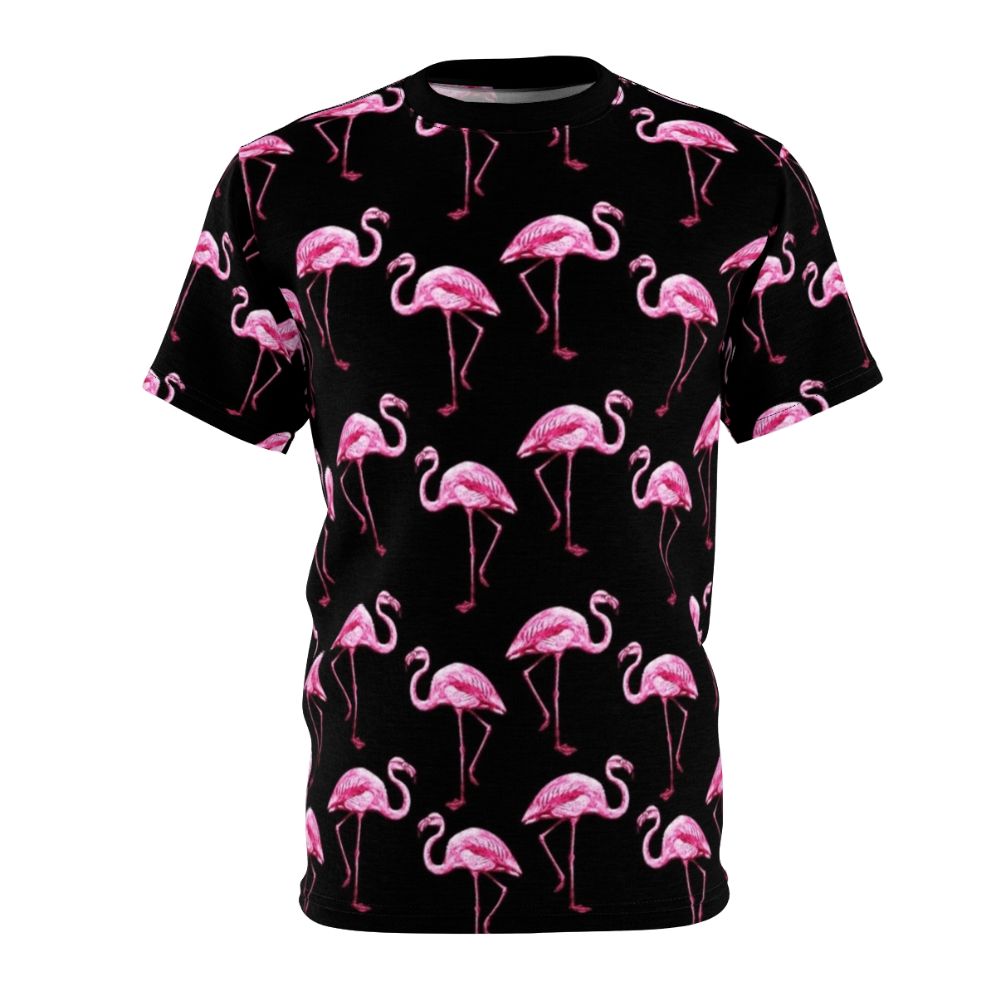 Colorful flamingo pattern printed on a high-quality t-shirt