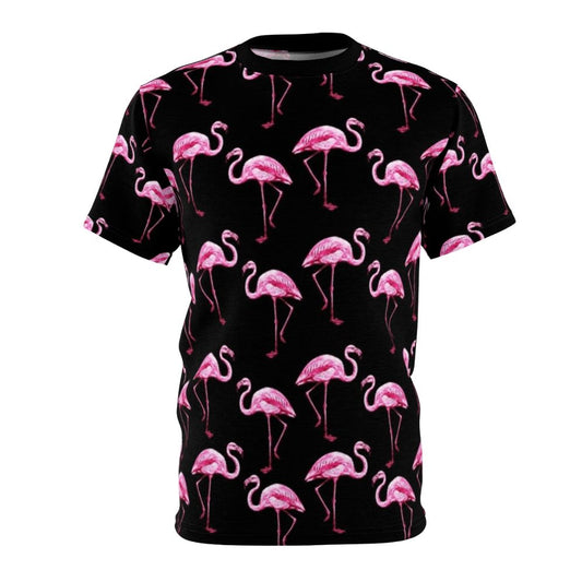 Colorful flamingo pattern printed on a high-quality t-shirt