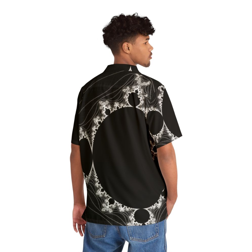 "Minimalist Fractal Design White Linear Mandelbrot Hawaiian Shirt" - People Back