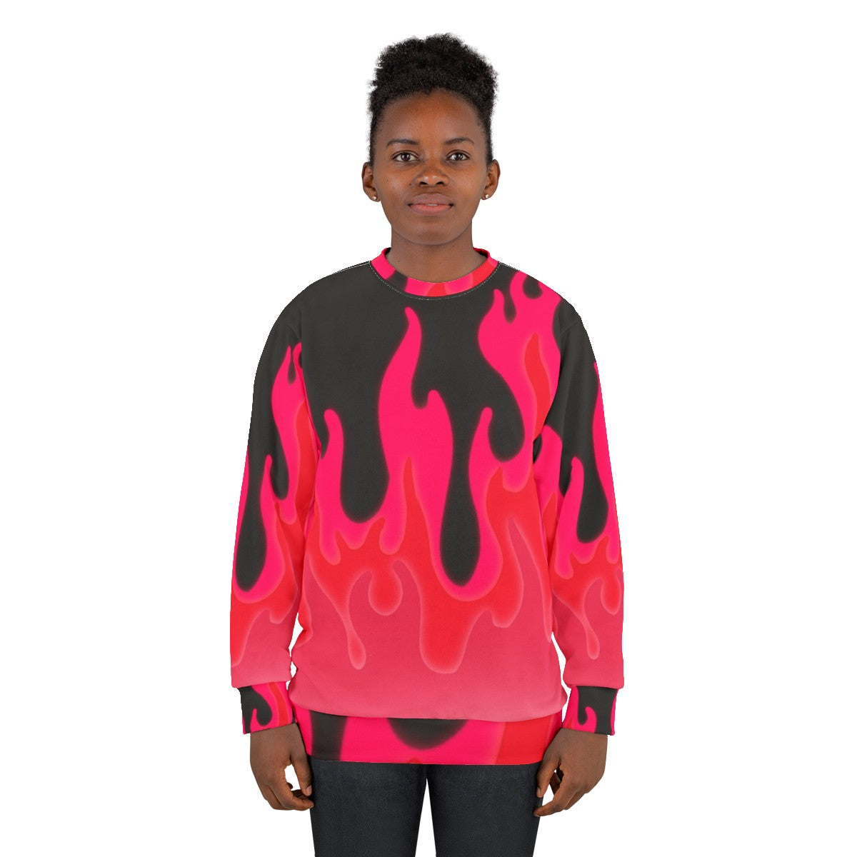 Hot pink reddish flames sweatshirt - women