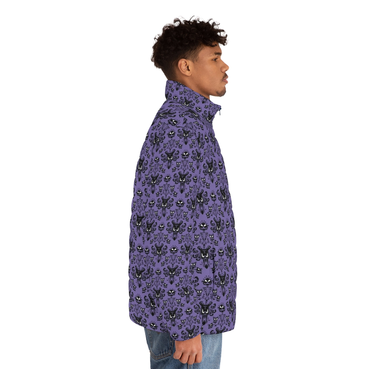 Disney Haunted Mansion Wallpaper Tile Puffer Jacket - men side right