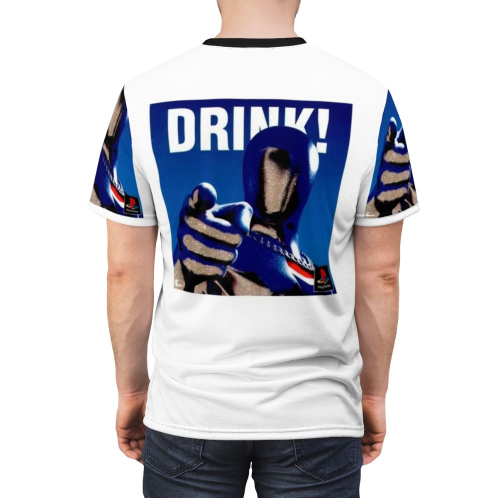 Retro gaming t-shirt featuring a vaporwave aesthetic and Pepsiman design - men back