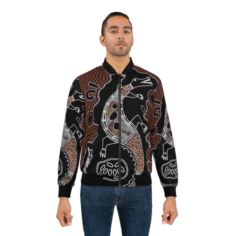 Authentic Aboriginal Art Crocodile Bomber Jacket - Lifestyle