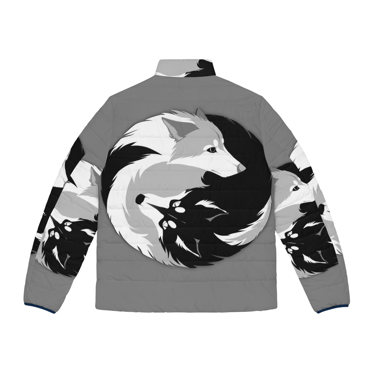 Husky inspired puffer jacket for dogs, featuring a wolf logo design - Back