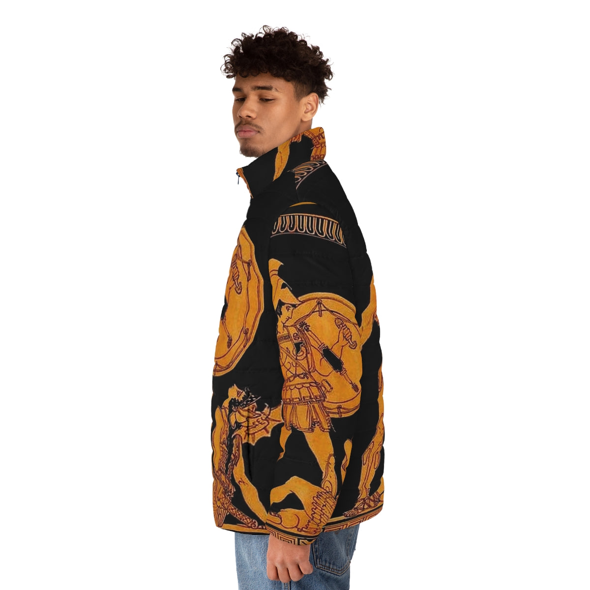 Ancient Greek God and Goddess Frieze Print on Puffer Jacket - men side left